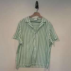 Asos Men's Size M Green Striped Button Down Short Sleeve